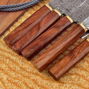 Ensemble de couteaux de chef Saga Forge en acier Damas, 5 pièces, manches en bois, design ambidextre, lames forgées à 67 couches, couteaux faits à la main - Product Image 6