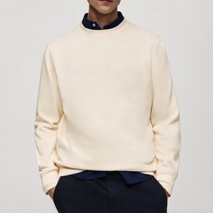 เสื้อสเวตเชิ้ตคอกลมสีครีมสำหรับผู้ชาย ทรงปกติ ผ้าฝ้ายถัก 100% สีพื้น สวมใส่สบายๆ สไตล์ฤดูใบไม้ร่วง - Product Image 1