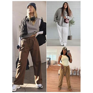 Pantalones deportivos para mujer, holgados, de pierna ancha, con forro polar, de corte recto, de cintura alta, cómodos para estar en casa - Product Image 5