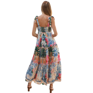 Vestido largo con estampado floral para mujer, vestido de verano con cuello cuadrado y manga corta - Product Image 3