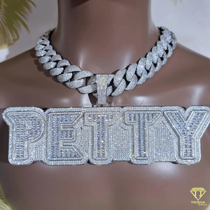 Pendentif personnalisé « PETTY » avec diamants Moissanite, chaîne cubaine, bijoux Hip Hop pour hommes et femmes - Product Image 1