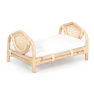 Handmade kids miniature toys tiny size bed for <b>dolls</b> rattan <b>doll</b> beds toddler imaginative play - Product Image 3