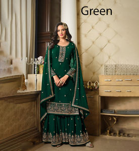 Dernière collection de vêtements ethniques indiens et pakistanais pour fêtes, haut et dupatta Sharara brodés personnalisables, entièrement cousus - Product Image 1