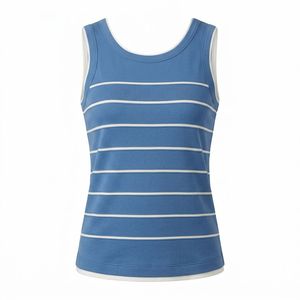 Camiseta sin mangas de punto a rayas rosa para mujer, cuello redondo, informal, transpirable, longitud regular - Product Image 3
