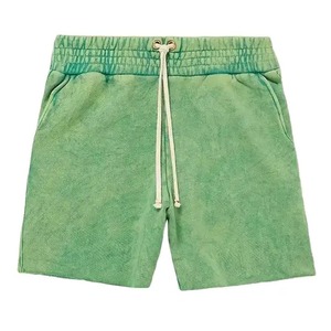 Shorts Bermuda en Coton Tie-Dye pour Homme, Taille à Cordon, Vert Uni Décontracté, Tissu Tricoté Respirant, Coupe Mi-Haute - Product Image 1