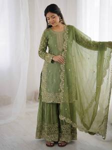 Premium Festive Wear Embroidered <b>Kurti</b> Palazzo Set - Product Image 3