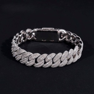 High Quality <b>Solid</b> Cuban Hip Hop Jewelry 925 <b>Silver</b> Plated Moissanite VVS Diamond Iced Link Chain <b>Bracelet</b> For Men - Product Image 1