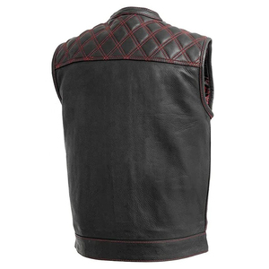 Gilet de motard en cuir véritable pour homme, col montant, fermeture éclair, couleur unie, vêtement d'extérieur pour l'automne, coupe classique - Product Image 5