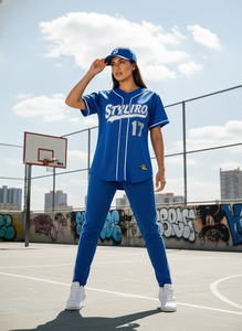 Styliro Baseball Jersey Set Men's Blue Short Sleeve Moisture Wicking Polyester Uniform With Pants And <b>Cap</b> - Product Image 4