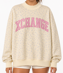 Sweat-shirt surdimensionné à col montant pour femme avec imprimé floral et logo appliqué en relief - Product Image 6