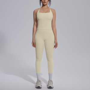Conjunto de Yoga de 2 Piezas sin Costuras, Cuello Cuadrado, Sin Tirantes, Cintura Alta, Largo Completo, Ropa Deportiva, Elástico en 4 Direcciones, Estampado, Ligero y Sencillo - Product Image 4