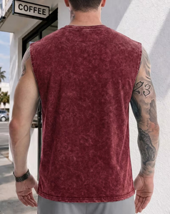 Men's <b>Maroon</b> Sleeveless Tank <b>Top</b> Sword Print O-Neck Cotton Street Style Knitted Front Design Quick Dry Breathable Summer Sports - Product Image 2