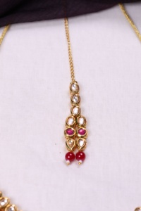 Parure de bijoux ethniques plaqués or avec zircon et perles d'imitation, collier, boucles d'oreilles et bracelet taille brillant pour femme, style hindou pour mariage - Product Image 2