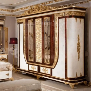 Ensemble de chambre à coucher King Size de luxe en acajou massif doré, style antique européen, sculpté à la main, meubles rembourrés, fabriqué en Indonésie, livraison gratuite - Product Image 4