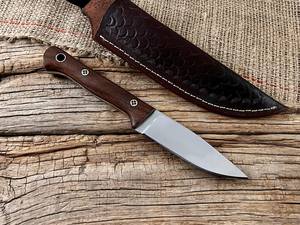 Couteau à Découper Personnalisé en Acier Inoxydable EDC à Lame Fixe, Manche en Bois, Étui en Cuir, OEM, Couteau Utilitaire de Chasse et de Camping à Lame Pleine - Product Image 3