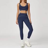 En gros, Ensemble deux pièces écologique, couleur dégradée unie, sans couture, respirant, séchage rapide, taille haute élastique, extensible dans les quatre sens, devant