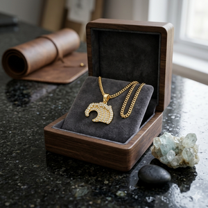 Cadeau d'anniversaire, bijoux de luxe, or 14 carats, design personnalisé, pendentif en pierre naturelle, vague océanique, pendentif unisexe - Product Image 6