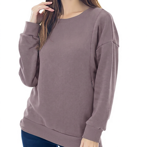 Women Solid Light <b>Pink</b> Crew Neck <b>Long</b> <b>Sleeve</b> Winter Sweatshirt Pullover Casual Soft Everyday Wear <b>Top</b> - Product Image 1