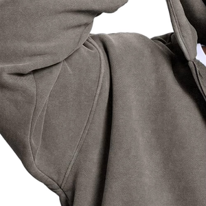 Sudadera con capucha para hombre, personalizada, precio mayorista, estilo urbano, lavado ácido, efecto desgastado por el sol, con cremallera, corte holgado. - Product Image 5