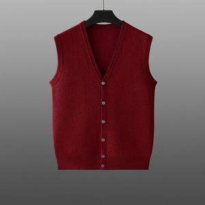 Gilet en laine tricoté pour homme, col en V, sans manches, boutonné devant, couleur unie, pour l'automne, anti-boulochage, épaisseur standard - Product Image 5