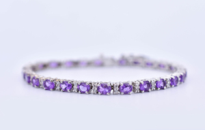 Royal Violet Natural Amethyst <b>Gemstone</b> Oval-Cut <b>Bracelet</b> in 925 Sterling Silver - Product Image 4