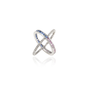 18K Solid Gold Multi Sapphire <b>Diamond</b> Convertible Magic <b>Ring</b> - Product Image 2