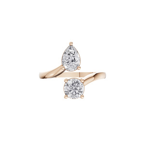 Anillo de Compromiso Aarinya con Diamante Cultivado en Laboratorio en Forma de Pera y Redondo, Certificado por IGI, Chapado en Oro de 14K, Diseño Escultural Abierto Tipo Toi Et Moi - Product Image 2
