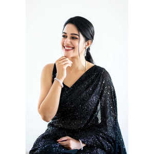 Saree de travail de séquence de concepteur avec bordure de tuyauterie pour les robes de club de fêtes - Product Image 2