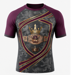King of Rings Boxing <b>Compression</b> <b>Shirt</b> <b>Men</b> Full Sleeve UPF50 Anti-Bacterial Purple Gray Sublimation Print Quick Dry Rash Guard - Product Image 1