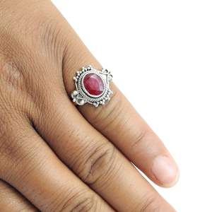 Semi-precious Root Chakra Oval Cut Natural Ruby Gemstone <b>Ring</b> Made From Solid 925 Sterling Silver <b>Statement</b> Bohemian <b>Ring</b> - Product Image 4