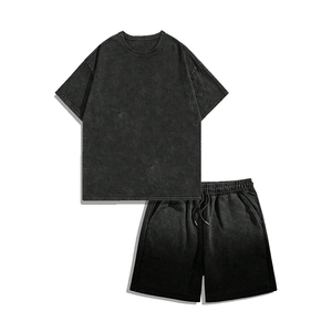 High Quality Men's <b>Knitted</b> Eco-Friendly 100%Cotton Terry Acid Wash Summer Casual Solid Customized Logo Crew Neck T-Shirts <b>Set</b> - Product Image 1