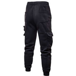 Ensemble survêtement décontracté pour homme, sweat à capuche noir et pantalon cargo, manches longues, couleur unie, poches latérales, respirant, poids moyen, hiver, 100% coton - Product Image 6