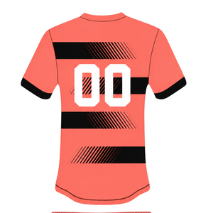 Ensemble short et maillot de rugby rose corail et noir, manches courtes, col rond, uniforme d'équipe rayé, personnalisable, respirant, pour l'entraînement et la performance - Product Image 5