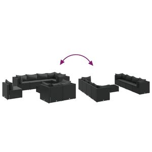 Set salotto Patio in Poly Rattan nero 9 pezzi con cuscini mobili da giardino esterni - Product Image 6