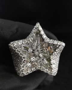 Anillo de Moissanita Premium con Corte Baguette en Forma de Estrella, Plata de Ley 925, Estilo Iced Out, Lujoso, Hip Hop, para Hombre - Product Image 1