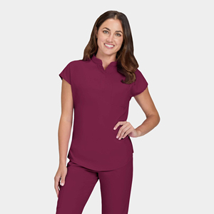 Uniformes Médicos de Alta Calidad para Mujer, Blusa Holgada con Cuello Mao y 1 Bolsillo, Color Rojo Vino, 95% [material] - Product Image 1
