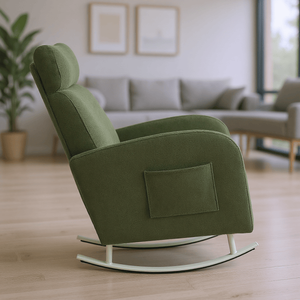 Fauteuil à bascule moderne et fonctionnel en chenille avec pieds en métal et poche de rangement latérale pour salon - Product Image 3