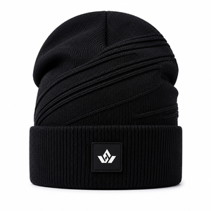 Custom Unisex Solid Black Knit Beanie Hat Acrylic <b>Winter</b> <b>Cap</b> Casual Warm Cuffed Headwear Adult 56-58CM - Product Image 1