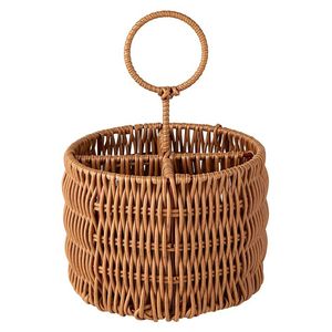 Decorative Woven Rattan <b>Caddy</b> Basket With Comfortable Handle For Bathroom <b>Kitchen</b> And Living Room Organization - Product Image 1