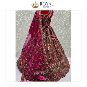 Expertos en la Venta de la Mejor Colección de Diseñadores de Moda de Alta Calidad para Bodas, Lehenga Choli de Tela de Red y Terciopelo - Product Image 6