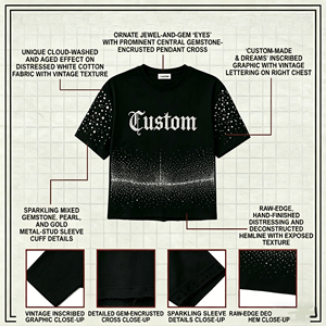 Camiseta Oversize Negra Personalizada de Alta Calidad con Pedrería para Hombre, Camisetas de Algodón con Gráficos de Pedrería Personalizados, Ropa al por Mayor - Product Image 4