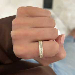 Anillo apilable de cuatro filas de diamantes cultivados en laboratorio con corte redondo, oro macizo de 10k/14k, anillos de boda minimalistas y delicados de media eternidad para mujer - Product Image 2