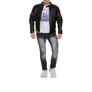 New High Quality Classic Biker Motorcycle Pu Faux <b>Blazer</b> Slim Fit Windproof Black <b>Leather</b> <b>Jacket</b> for Men - Product Image 1