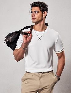 Men's <b>White</b> Short Sleeve O-Neck T-<b>Shirt</b> <b>Slim</b> <b>Fit</b> Cotton Jersey Casual Solid Color Breathable Knitted Top - Product Image 2