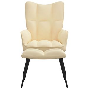 Fauteuil relaxant en velours blanc crème avec tabouret en acier 100% polyester pour salon - Product Image 3