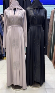 Wholesale Modest Dubai Beaded Sequined Long Sleeve <b>Abaya</b> Muslim Traditional Handmade Wedding Women Polyester Breathable V Neck - Product Image 6