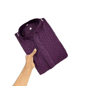 TENDANCE RAYON COTON MACHINE BRODERIE TRAVAIL HOMME KURTA AVEC PAYJAMA VIN - Product Image 1