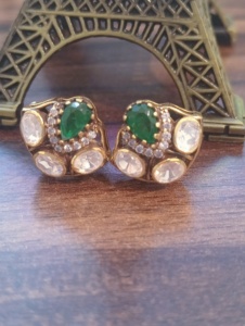 Vintage Gold Plated Luxury <b>Stud</b> <b>Earrings</b> with Green <b>Crystal</b> and Clear Rhinestones for Women Everyday Wear Gift & Party - Product Image 1