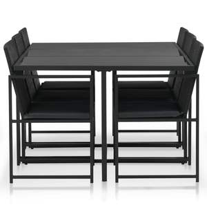 Juego de comedor de patio negro de ratán polivinílico de 7 piezas con cojines para uso en el jardín - Product Image 2