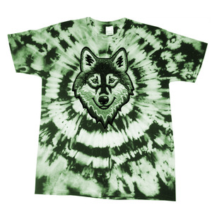 T-shirt unisexe Tie Dye Tête de loup, manches courtes, col rond, 100% coton respirant, coupe classique, toutes saisons, motif vert et blanc - Product Image 4